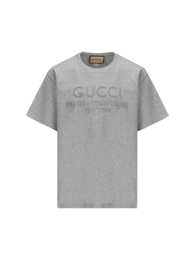 Gucci Logo-embroidered Cotton T-shirt In Gray