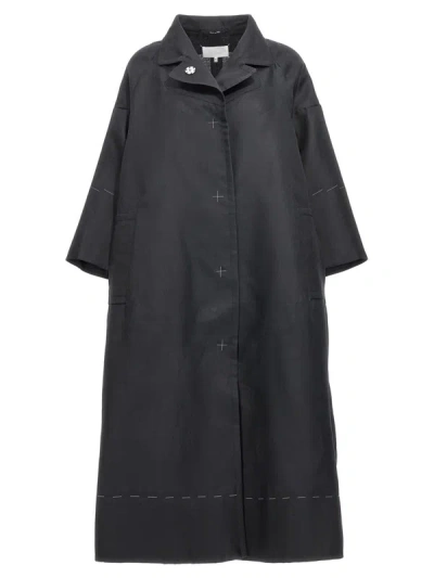 Maison Margiela Contrast Stitching Silk Coat Coats, Trench Coats Black In Negro