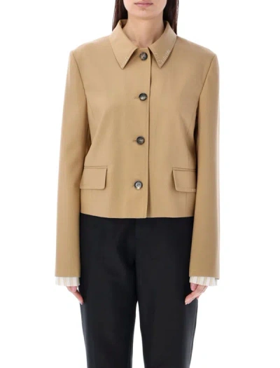 Marni Single Breasted Cropped Blazer In Beige