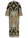 TORY BURCH MULTICOLOR KAFTAN WITH ALL-OVER GRAPHIC PRINT IN LINEN WOMAN