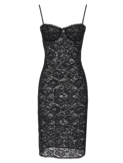 Oseree O-lover Floral Lace Midi Dress In Black  