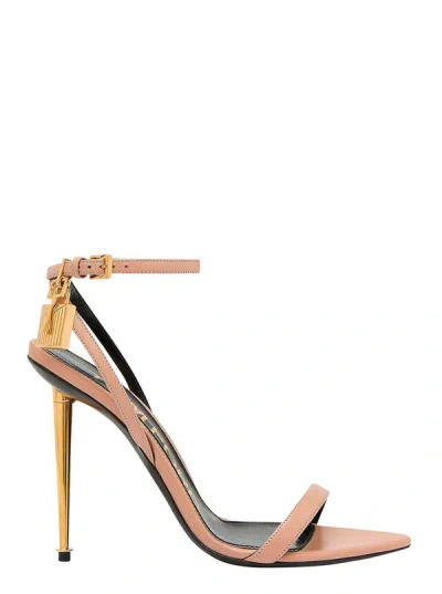 Tom Ford Pink Sandals With Metal Heel And Padlock In Leather Woman In Metallic