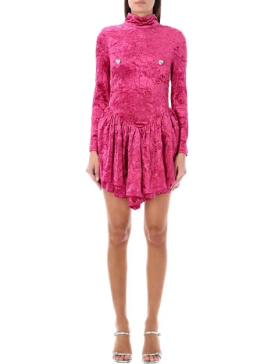 Rotate Birger Christensen Mini Dress Velour In Berry Pink