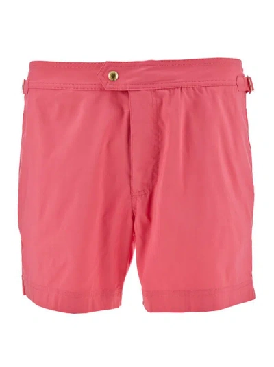 Tom Ford Salmon Pink Swim Shorts With Branded Button In Nylon Man In Bright Pink