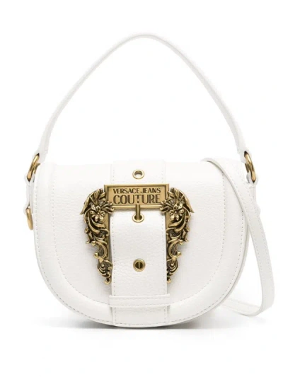 Versace Jeans Couture Embossed Couture Buckle Crossbody Bag In White
