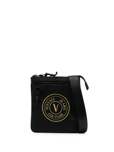 Versace Jeans Couture Logo-patch Messenger Bag In Black