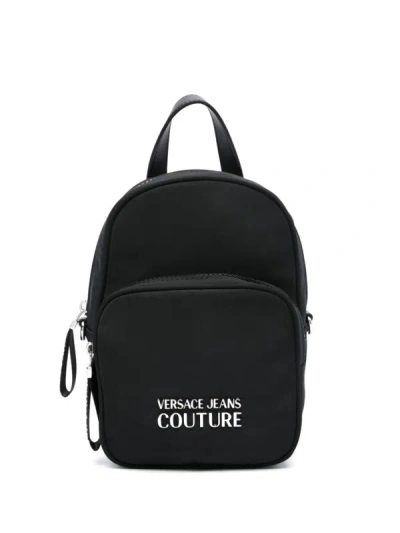 Versace Jeans Couture Logo-lettering Zipped Backpack In Black