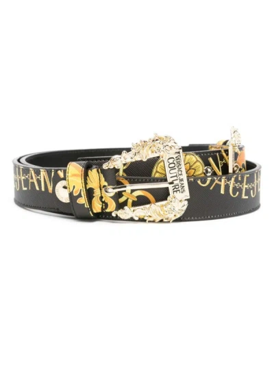 Versace Jeans Couture Baroque Patterned Buckle Belt In Black