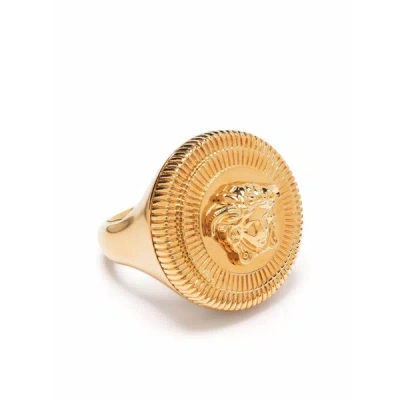 Versace Medusa Biggie Logo Engraved Ring In Gold