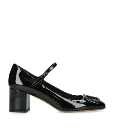 Valentino Garavani Vlogo Embellished Patent-leather Mary Jane Pumps In Black