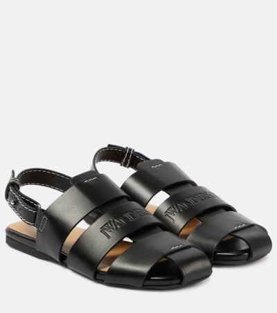 Jw Anderson 10mm Leather Fisherman Flat Sandals In Black