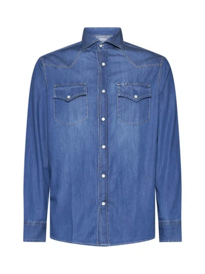 Brunello Cucinelli Denim Cotton Shirt In Blue