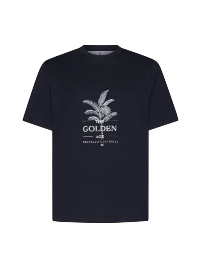 Brunello Cucinelli Cotton Graphic T-shirt In Dark Navy