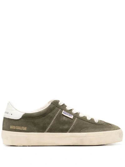 Golden Goose Soul Star 绒面皮运动鞋 In Olive Green/white/milk