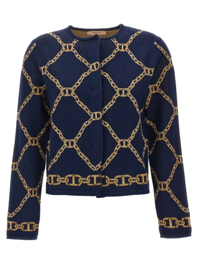 Twinset Jacquard Printed Jacket In Blue