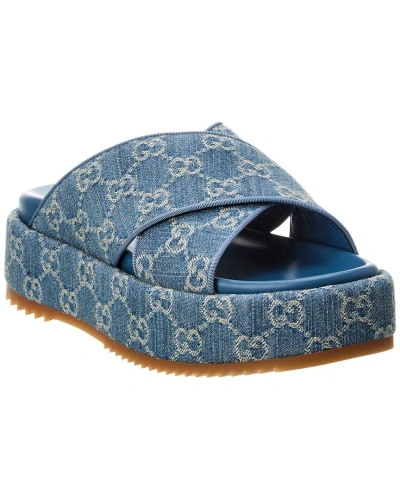 Gucci Gg Denim Platform Sandal In Blue
