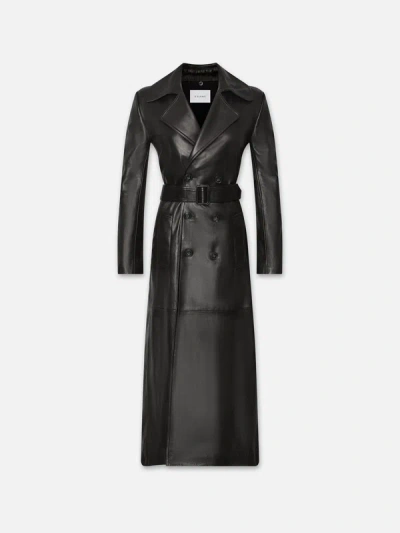 Frame Sleek Leather Trench Coat In Black