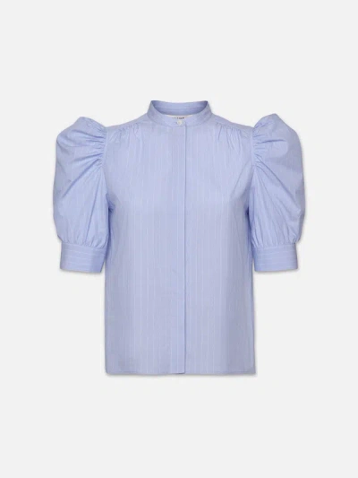 Frame Ruched Puff Sleeve Shirt Chambray Blue Cotton