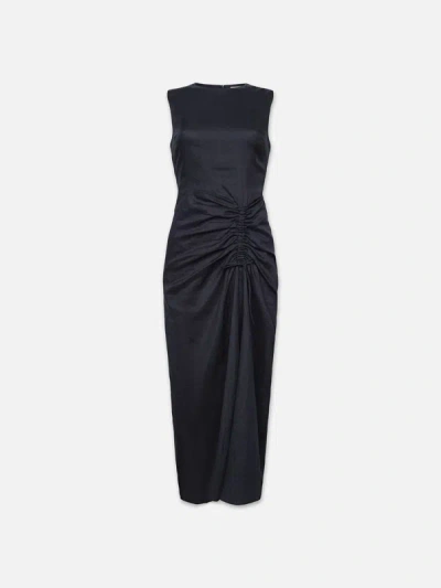 Frame Ruched Front Tie Dress Navy In Black