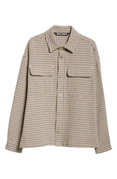 Palm Angels Club Check Cotton Overshirt In Neutrals