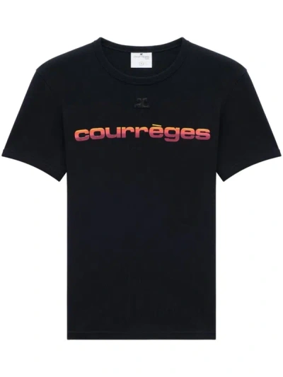 Courrèges Logo Cotton Jersey T-shirt In Black