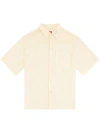 Diesel Linen Short Sleeve Shirt With Patch Pocket In Neutral