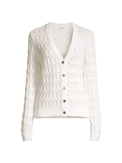 Minnie Rose Cotton Cashmere Pointelle Cardigan In White