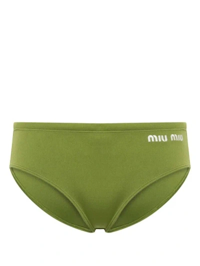 Miu Miu Logo-embroidered Bikini Bottoms In Pistacchio