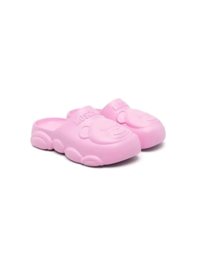 Moschino Kids' Teddy Bear Flatform Slippers In Pink