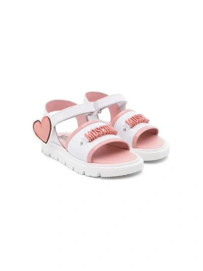 Moschino Kids' Logo-lettering Leather Sandals In White