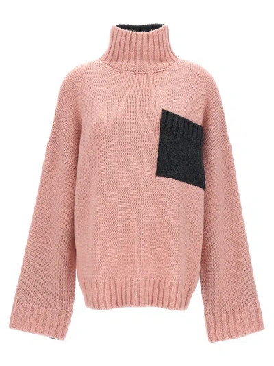 Jw Anderson Logo Embroidery Two-color Sweater In Pink/black