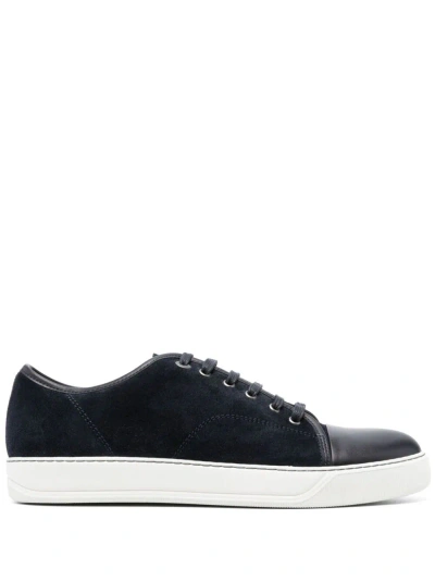 Lanvin Suede And Nappa Captoe Low To Sneaker Shoes In Blue