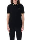 Fred Perry Polo Shirt With Contrast Trim And Collar In Black Champagne