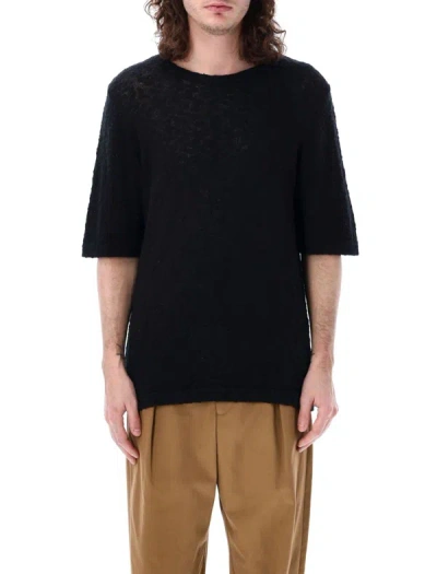 Séfr Luca Short-sleeve Round-neck T-shirt In Black Slubby Cotton