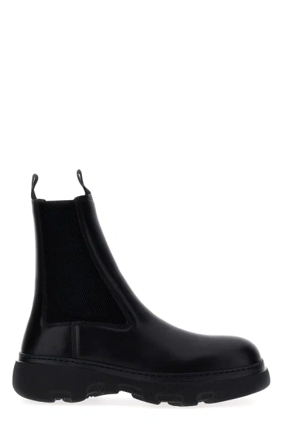 Burberry Black Slip-on Chelsea Boots With Contrasting Stitching In Leather Man