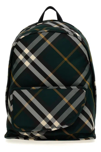 Burberry Green Check Pattern Nylon Backpack For Men