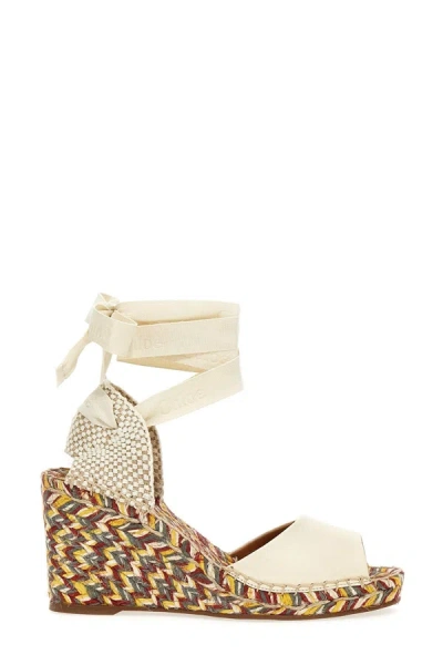Chloé Sandales Espadrilles Compensées Piia Femme Beige Taille 35 100% Cuir De Brebis In Eggshell