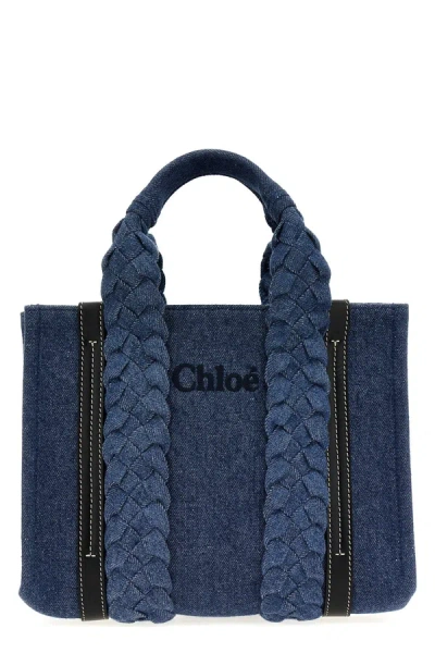 Chloé Woody Small Denim Shopper Tote Bag In Blue