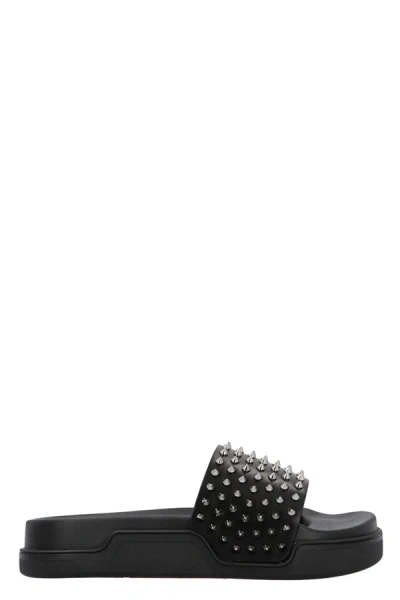 Christian Louboutin Pool Fun Studded Leather Slides In Black