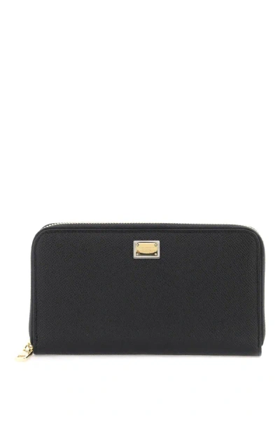 Dolce & Gabbana Leather Zip-around Wallet Women In Black