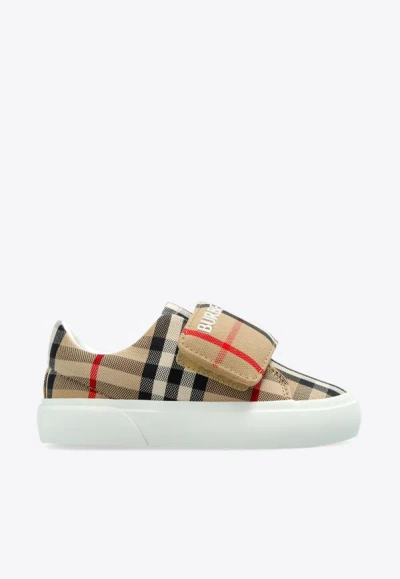 Burberry Babies Check-patterned Sneakers In Beige