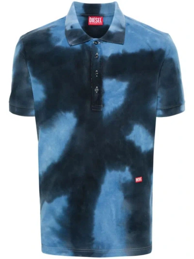 Diesel Blotched-print Polo Shirt In Blue