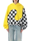 Erl Yellow Paneled Hoodie In Yellow Checker