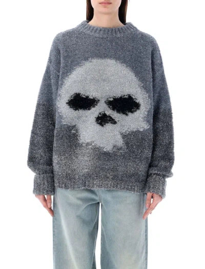 Erl Glitter Skull Intarsia Sweater Silver In Grey