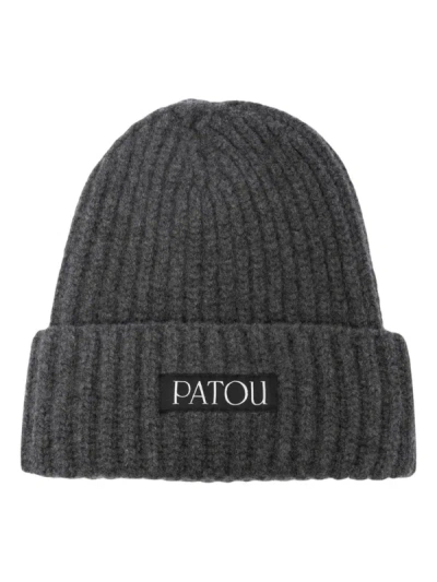 Patou Logo-patch Ribbed Beanie In Graphite