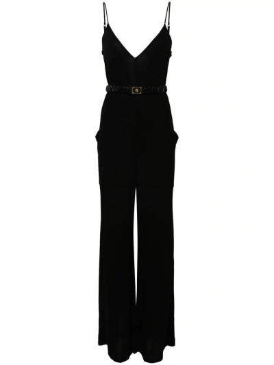 Elisabetta Franchi Spaghetti-strap Belted Jumpsuit In Black
