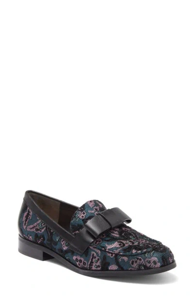 Stuart Weitzman Bowtie Embellished Floral-jacquard Loafers In Pine/ Black