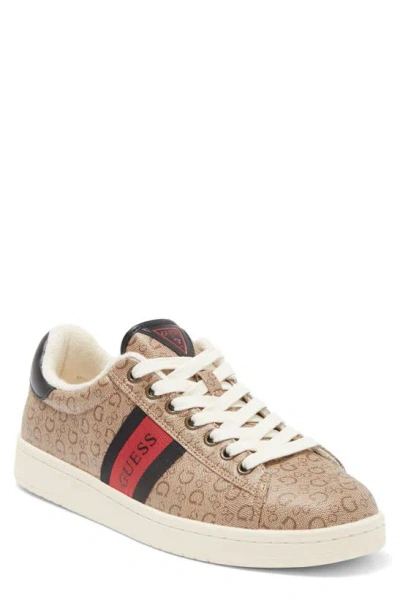 Guess Men's Lomynz Branded Lace Up Fashion Sneakers In Light Brown Logo Multi