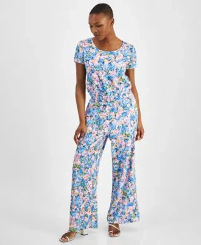 Bar Iii Petite Floral Short Sleeve Top Wide Leg Pants Created For Macys In Lana Floral