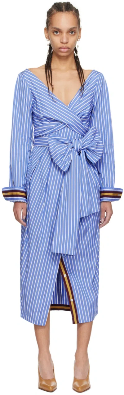 Dries Van Noten Dolada Off-the-shoulder Striped Poplin Shirt Dress In Blue